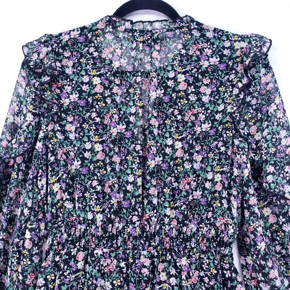 Vici Mini Dress Size S Multicolor Floral Long Sleeve Boho Festival Ruffle - Picture 15 of 16